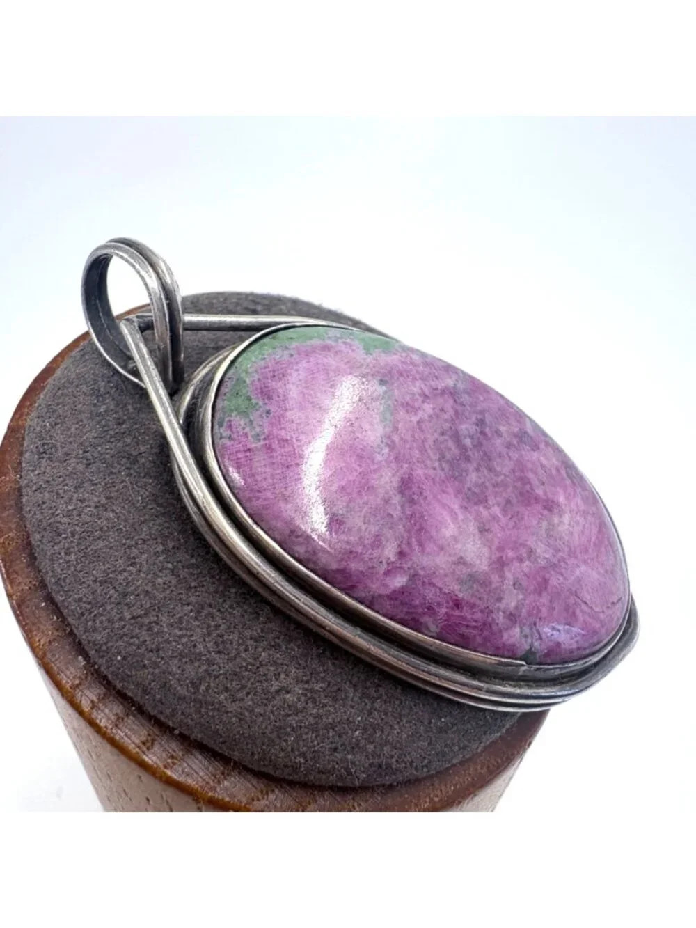 Reversible Ruby Zoisite Bezel Set Pendant Sterling Silver 925 Size 2